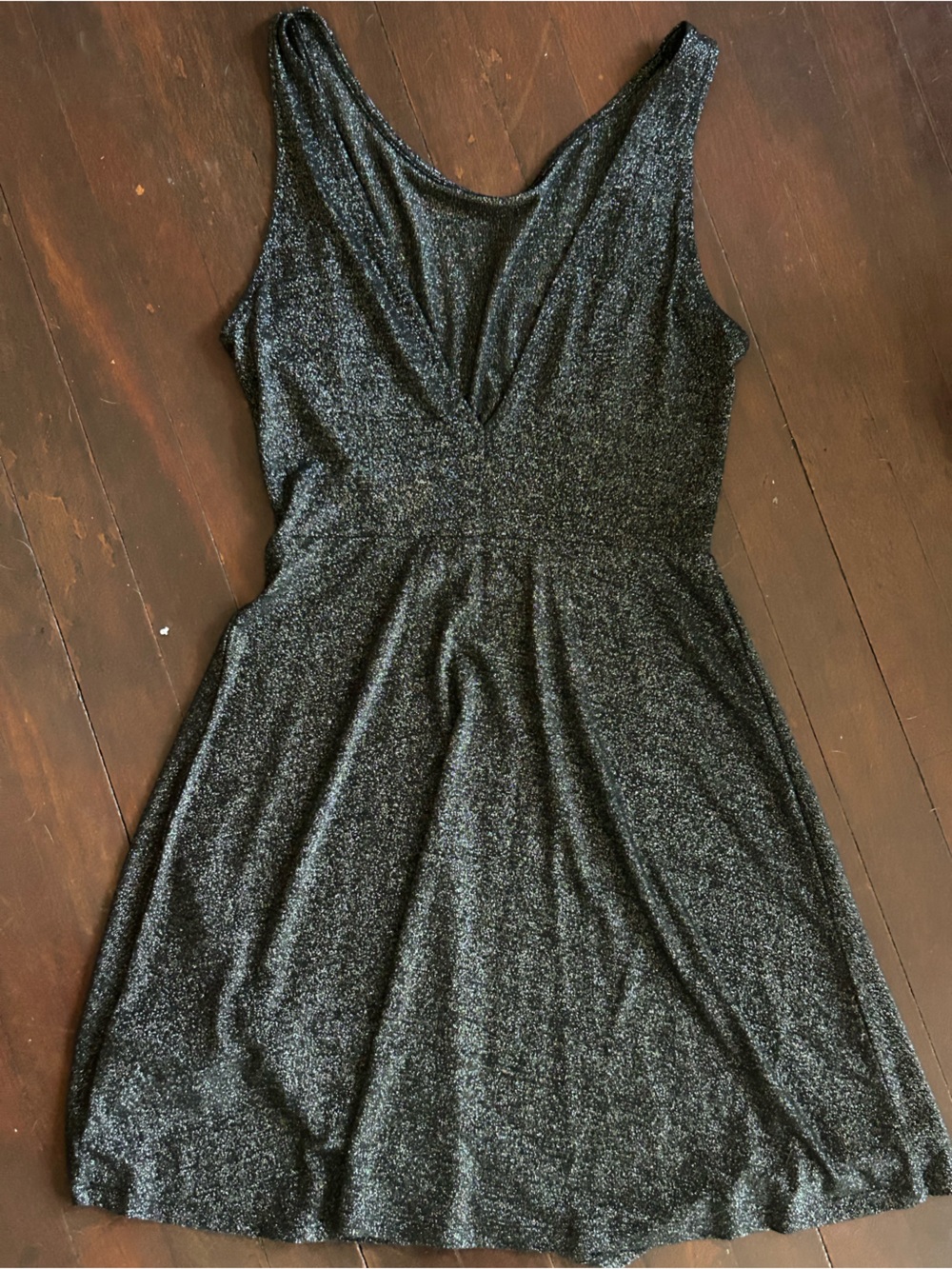H&M Black Glitter Sleeveless V-Neck Skater Dress
